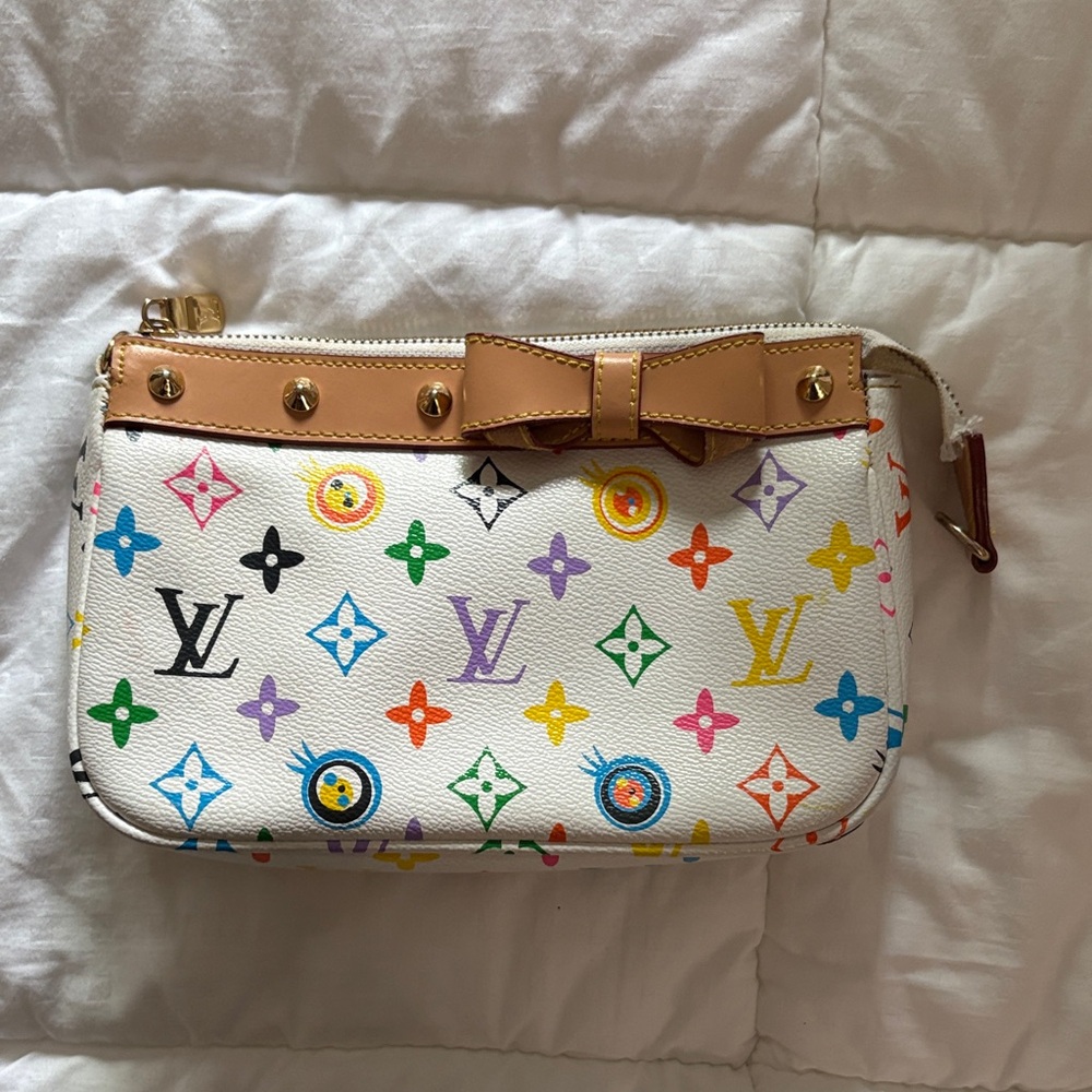 White Multicolor Monogram Wristlet